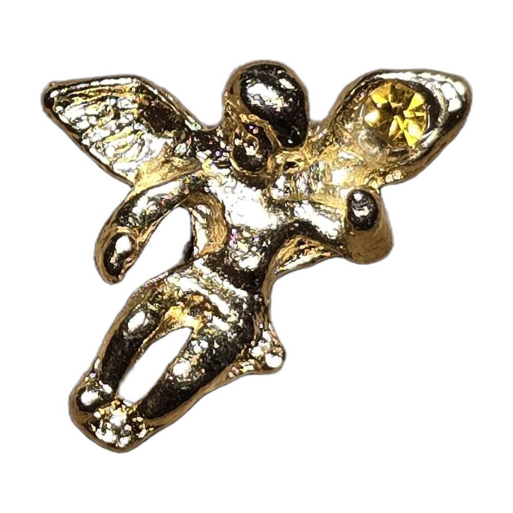 Gold Tone Angel Cherub Rhinestone Celestial Religious Lapel Vest Hat Pin K8